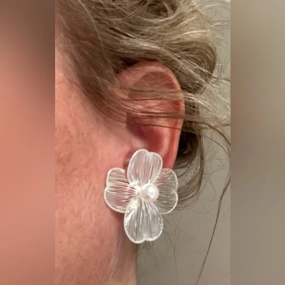 Silver Floral Earrings - Picture 2 of 3